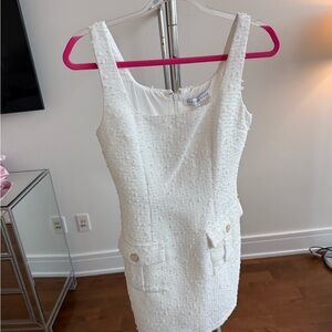 Endless Rose White Tweed Pocket Shift Mini Dress